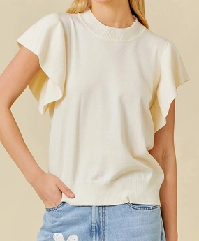 Ruffle Sleeve Sweater In Cream Timeless Appeal Chilly Day Essentials