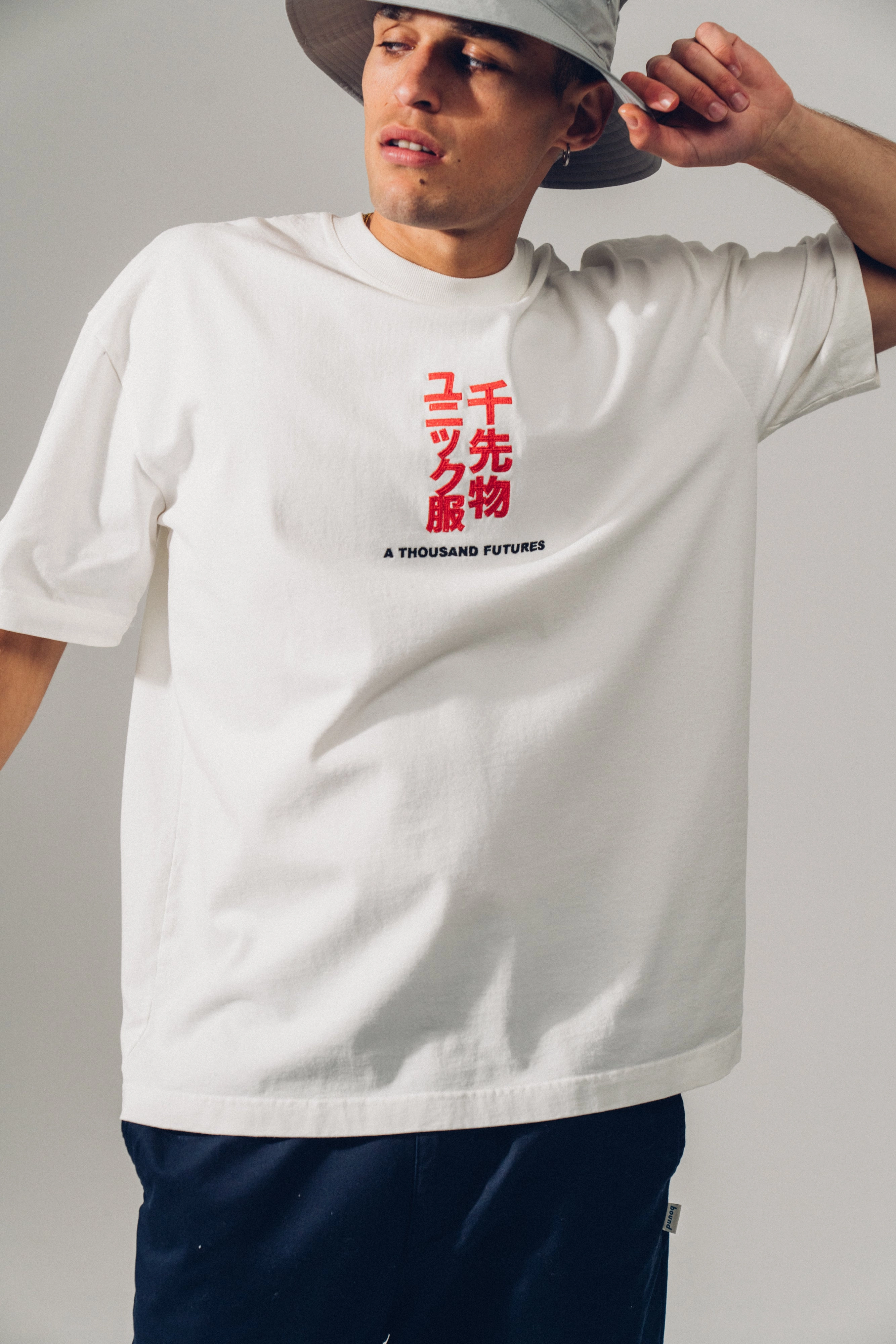 SoftTouchFinish No Slip Shoulder Design A Thousand Futures 'Tokyo' Embroidered Tee - White
