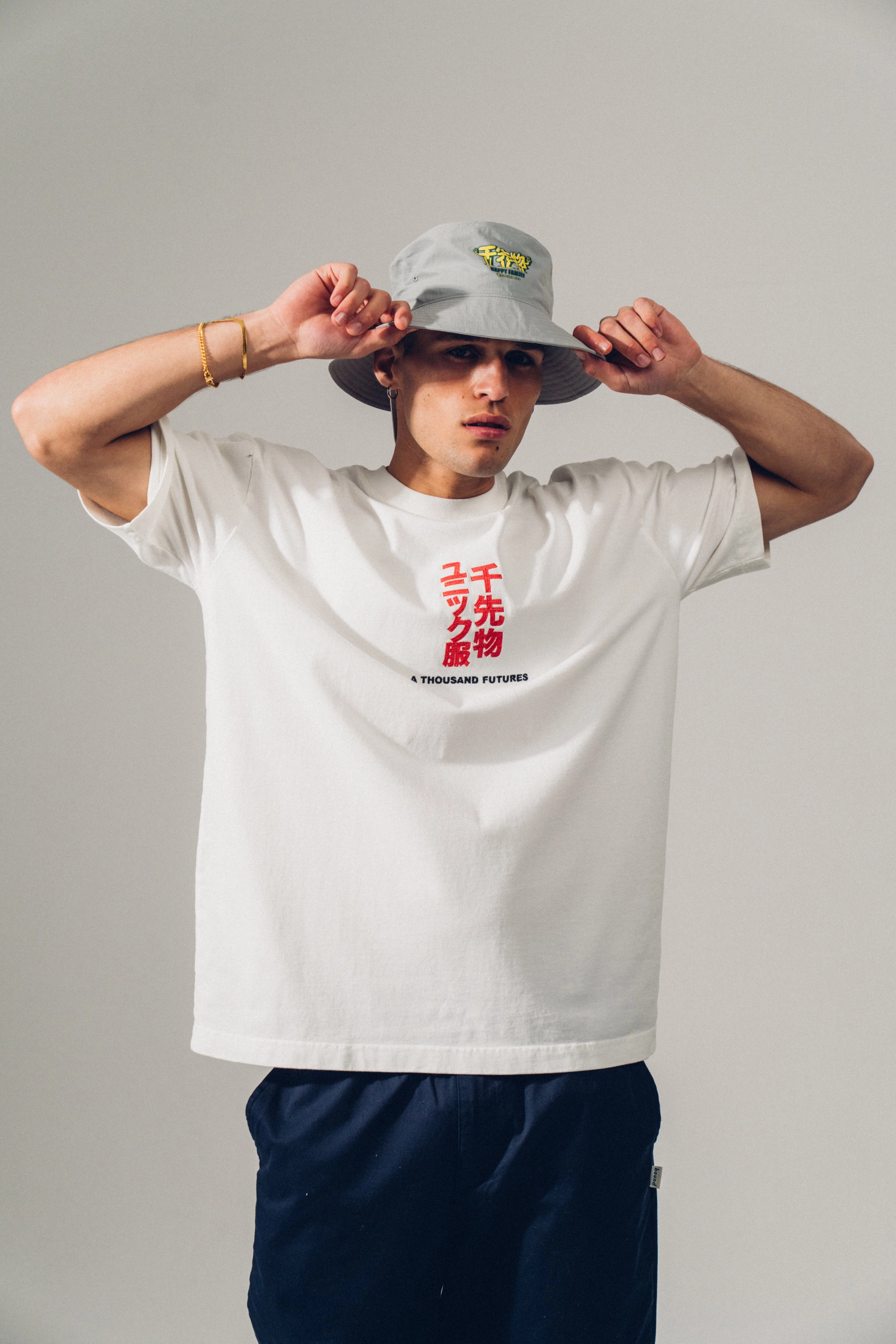 Breathable Style Drop Shoulder Cut A Thousand Futures 'Tokyo' Embroidered Tee - White