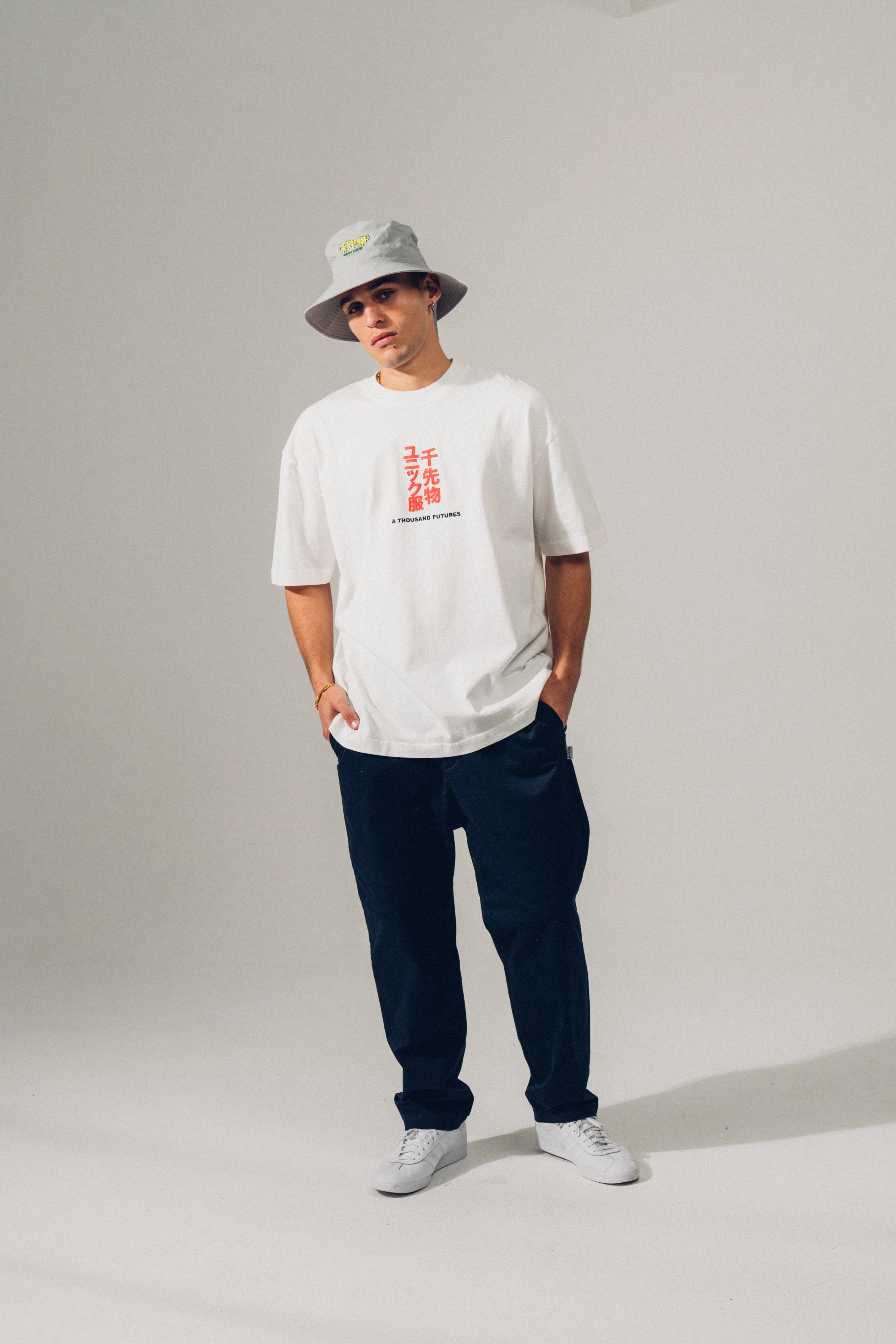 A Thousand Futures 'Tokyo' Embroidered Tee - White RelaxedFit Basic Piece