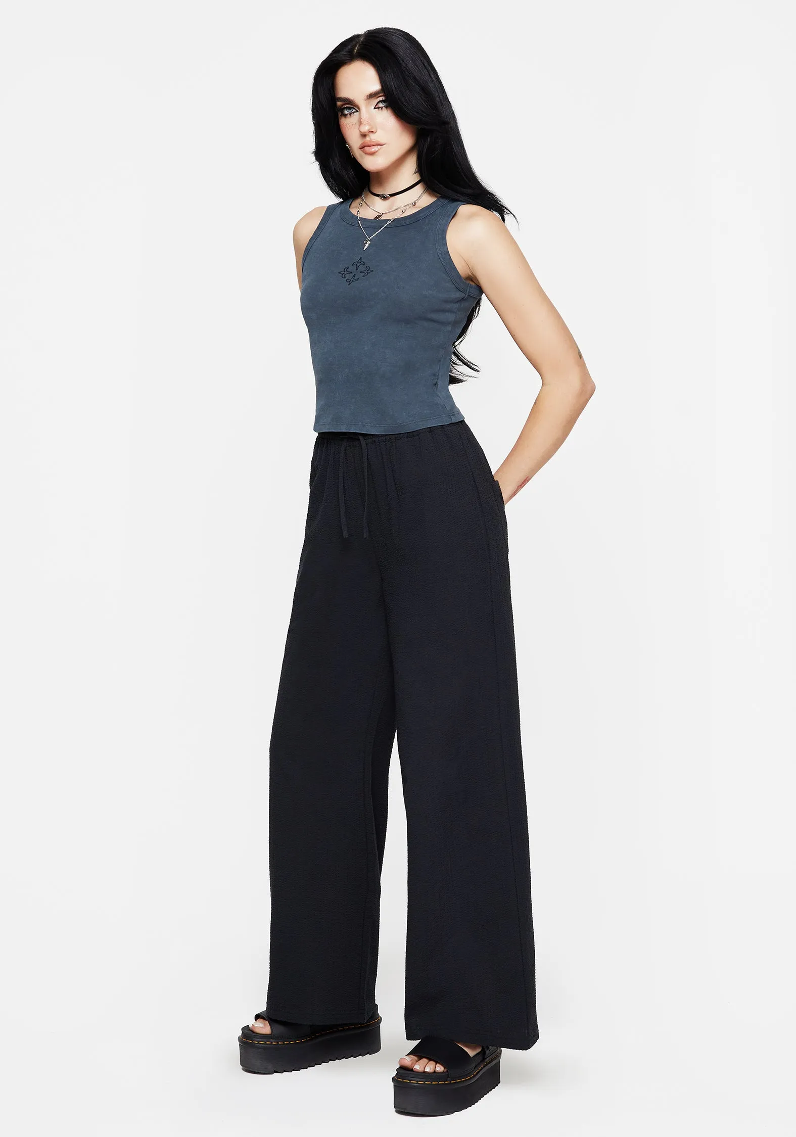 Versatile Layering Rian Seersucker Straight Leg Trousers