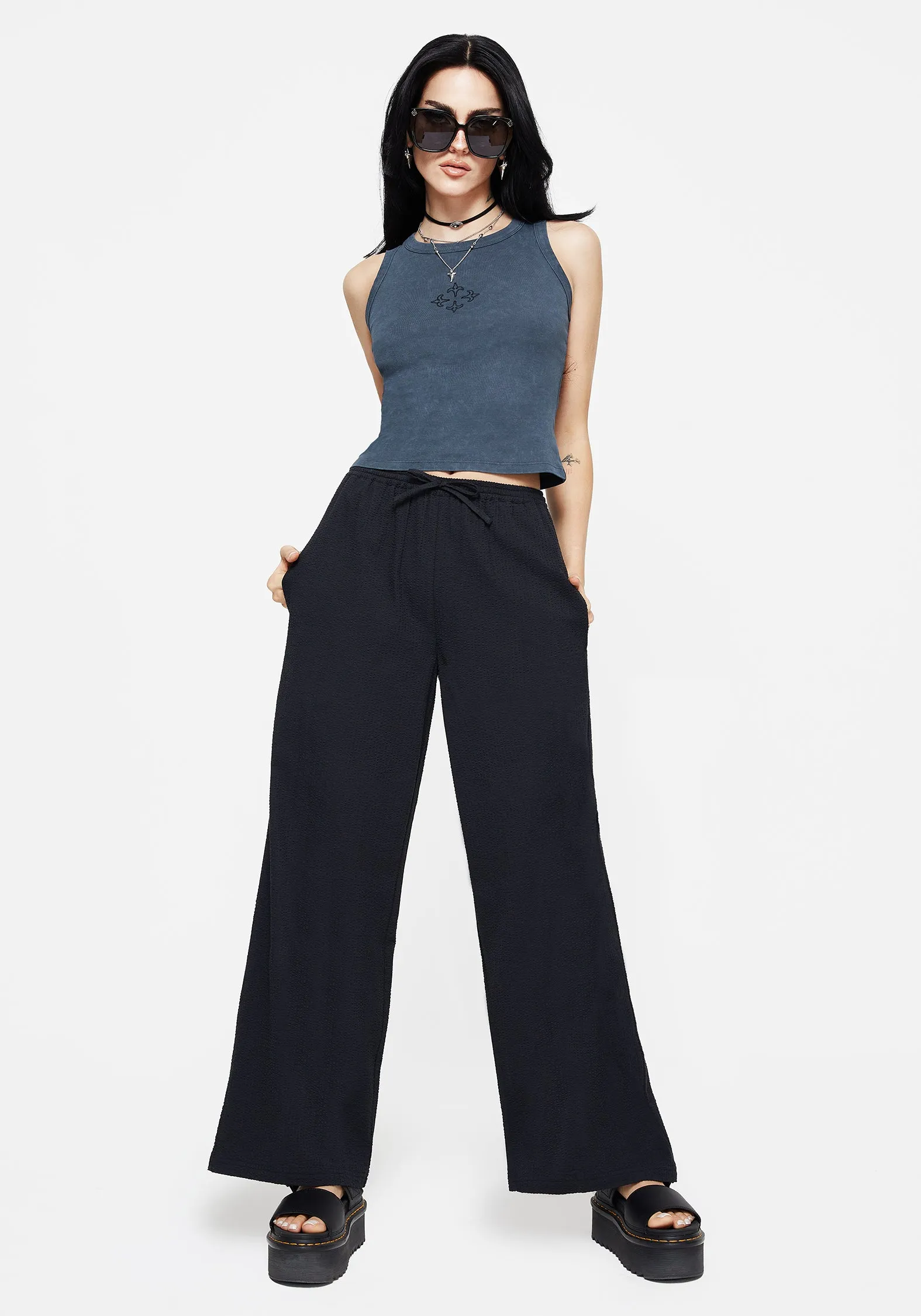 Rian Seersucker Straight Leg Trousers Layer-Friendly Fit