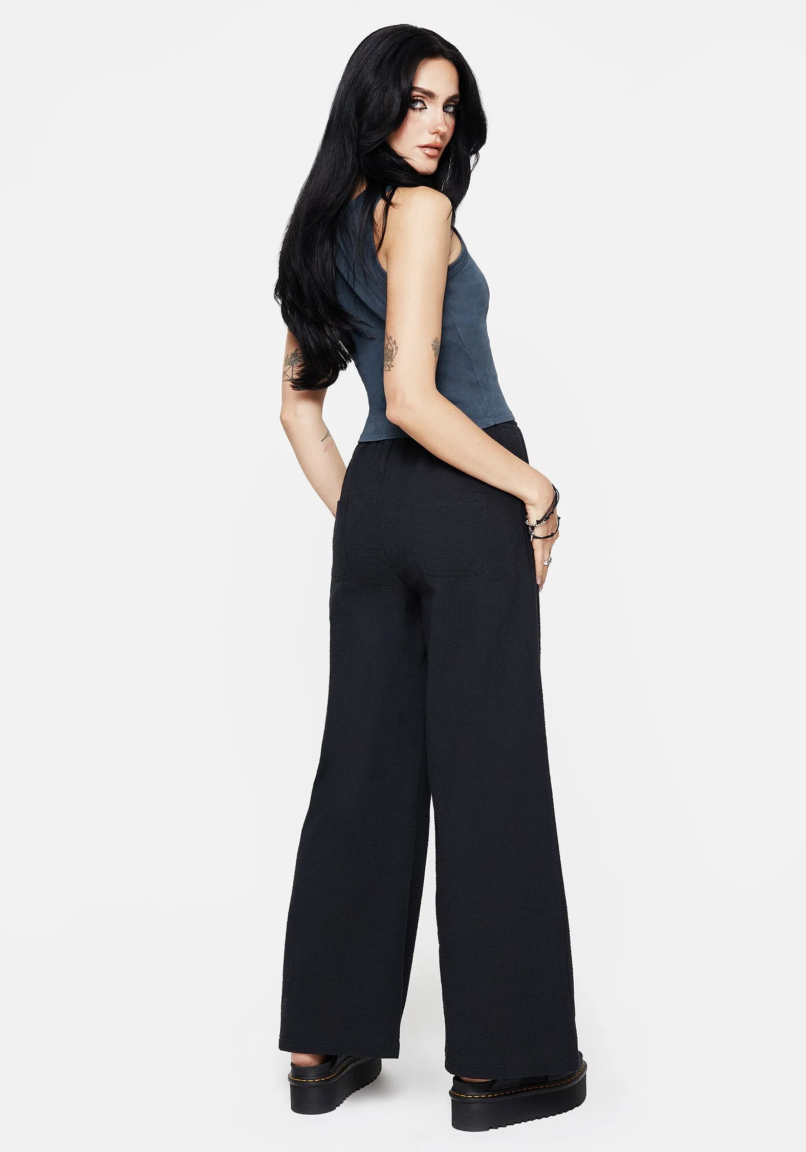 Body Movement Rian Seersucker Straight Leg Trousers
