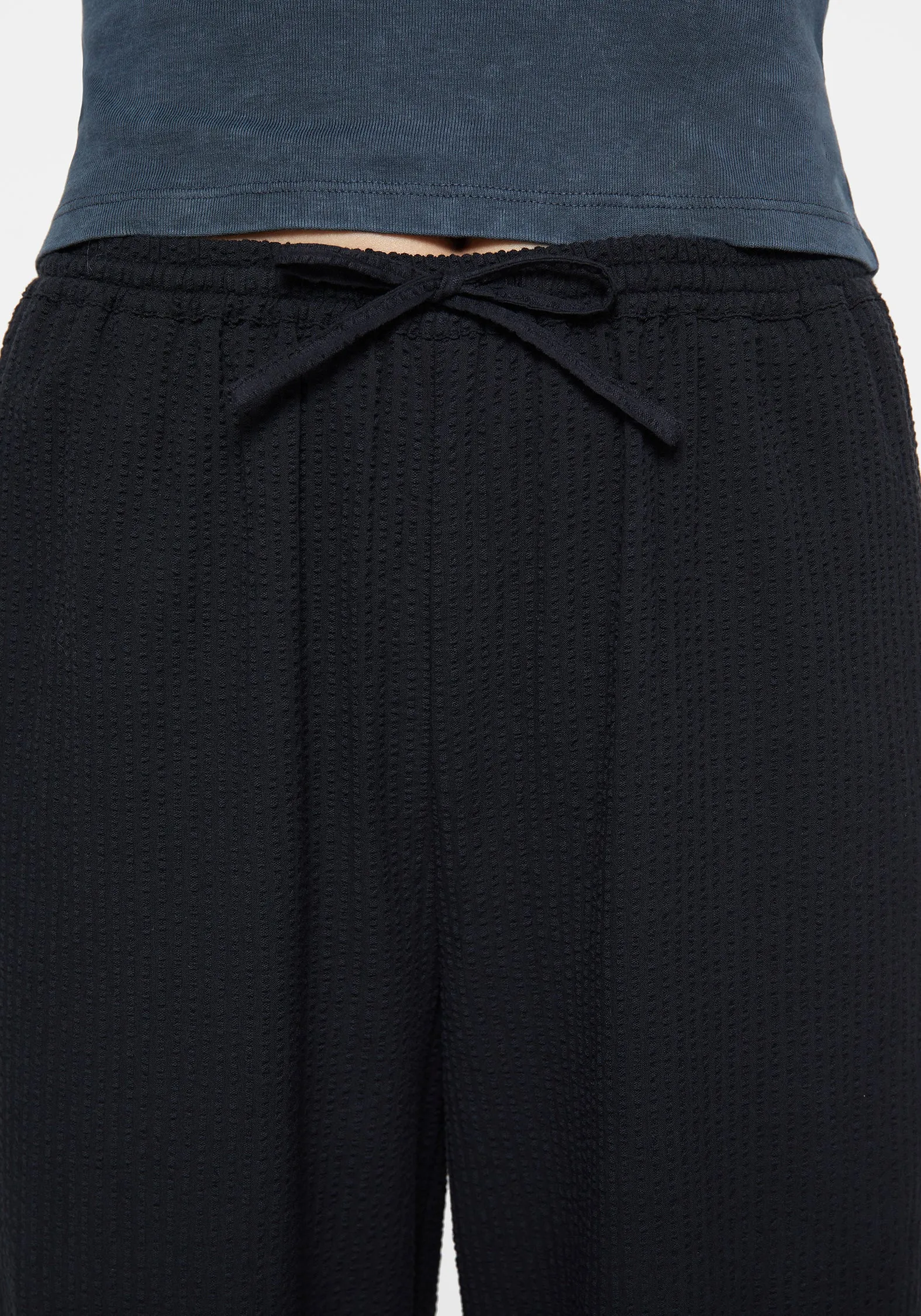 Rian Seersucker Straight Leg Trousers GussetedCrotch High-rise waist