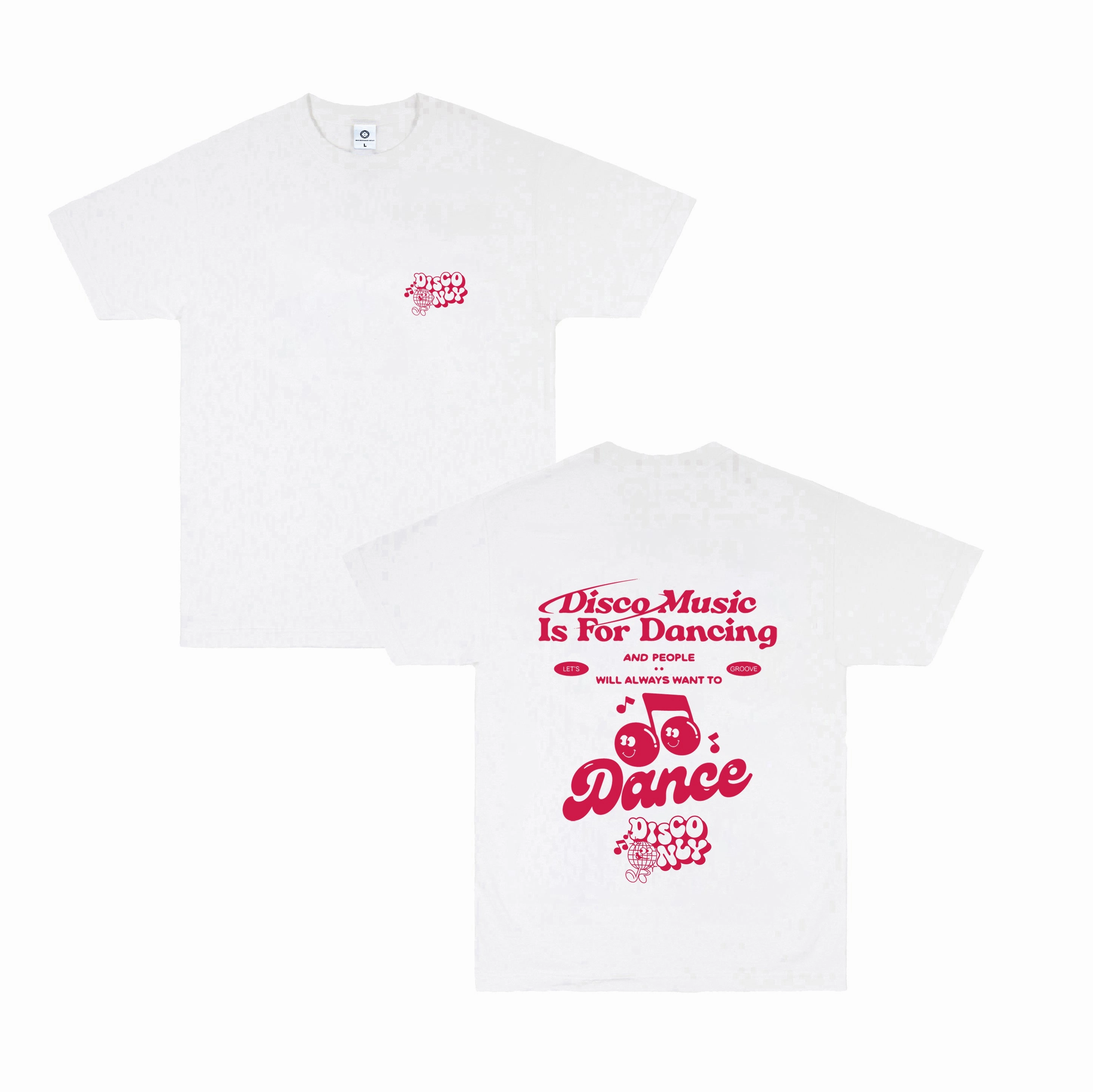 Wrinkle Resistant Cloth TaglessCollar DISCO ONLY 'Retro Dancing' Tee - White