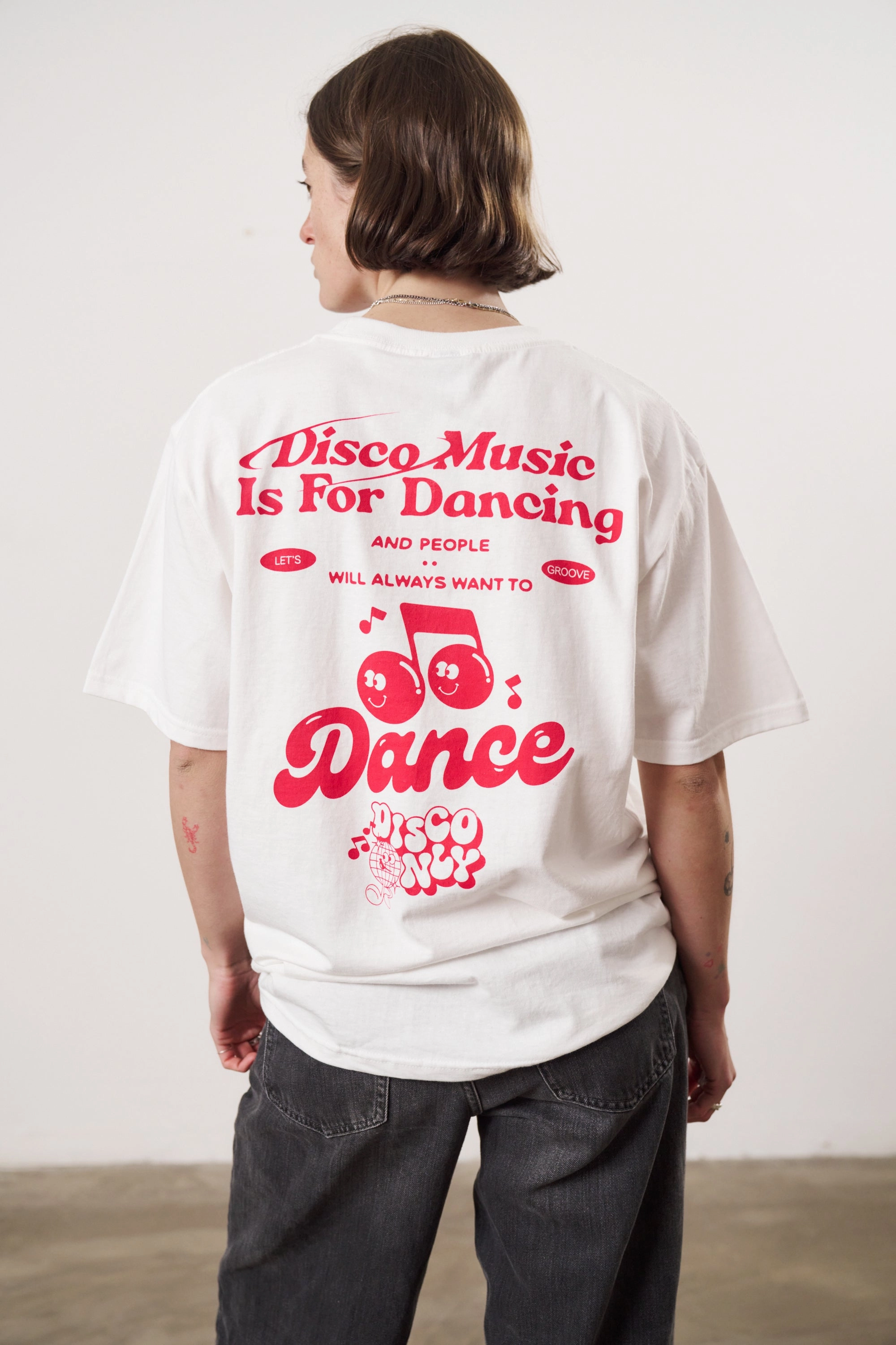 DISCO ONLY 'Retro Dancing' Tee - White Odor Control Finish Stylish Layering