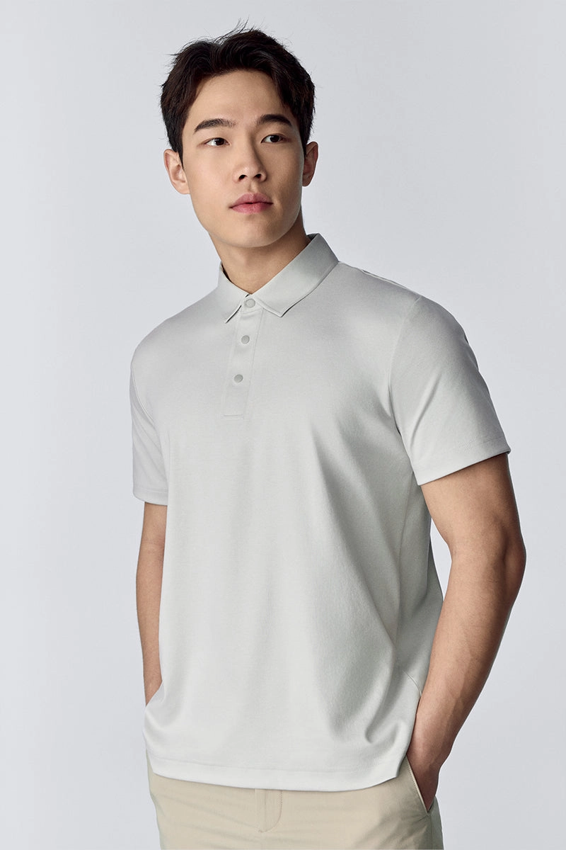 Interlock Cotton Stretch Comfort Softex Snap-Front Polo | Light Grey GYFL01