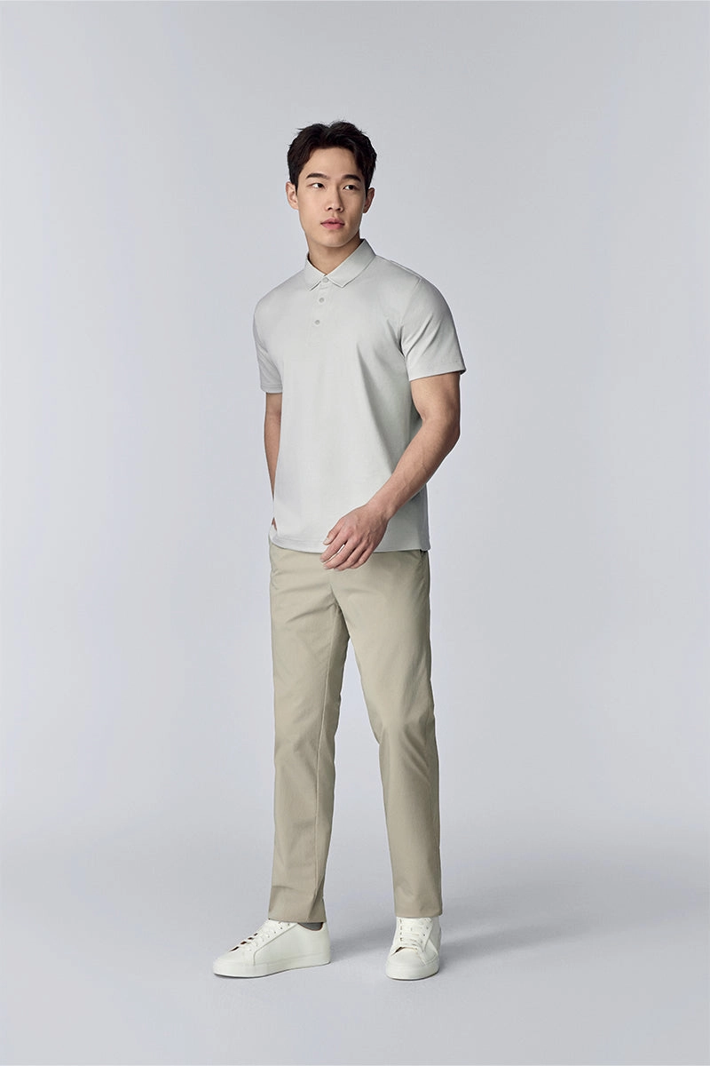 Business Lunch SingleJersey Knit Softex Snap-Front Polo | Light Grey GYFL01