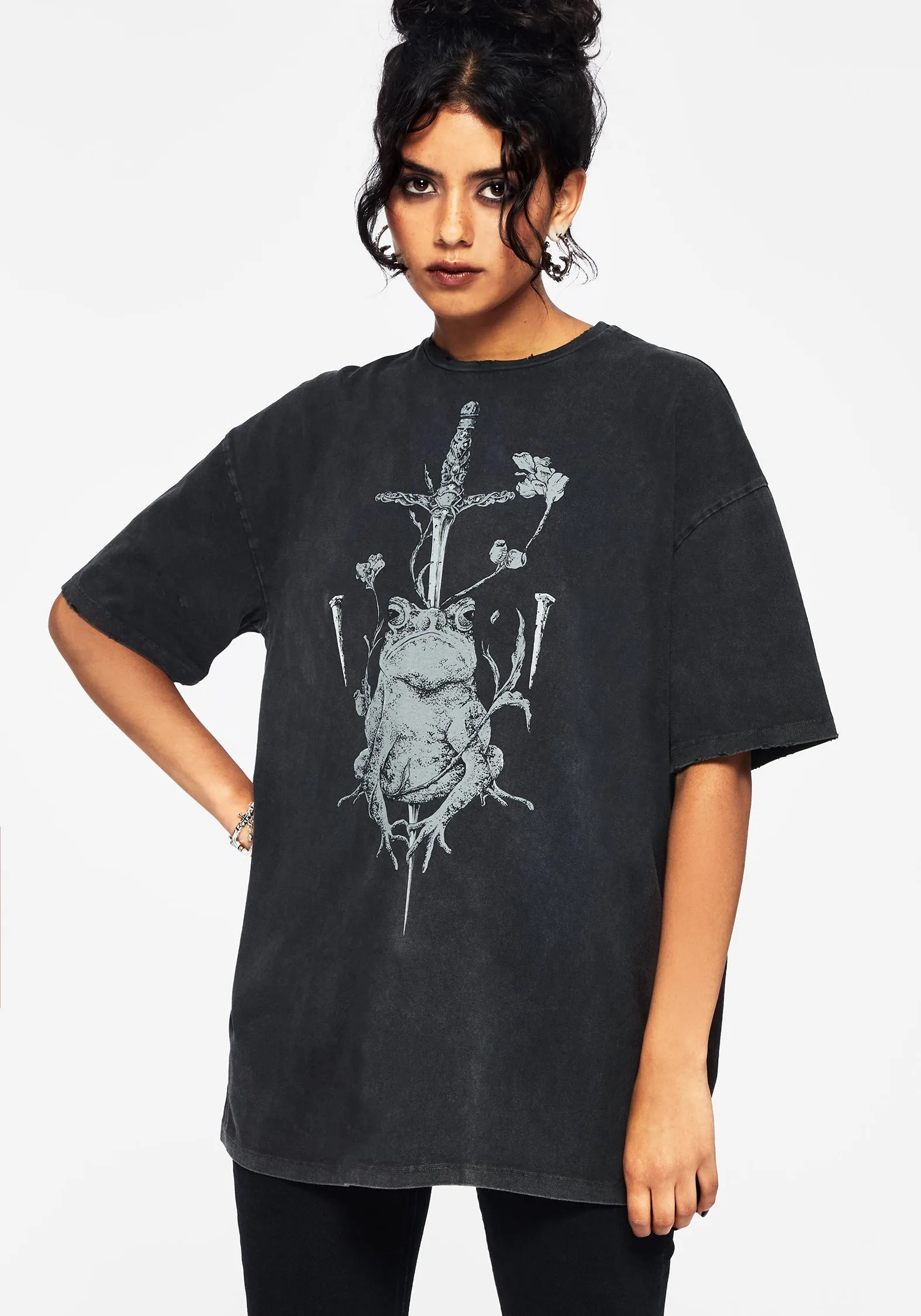 Built In Filter Layer LayeringFriendly Weight Anura Oversized Acid Wash Frog Graphic Print T-shirt