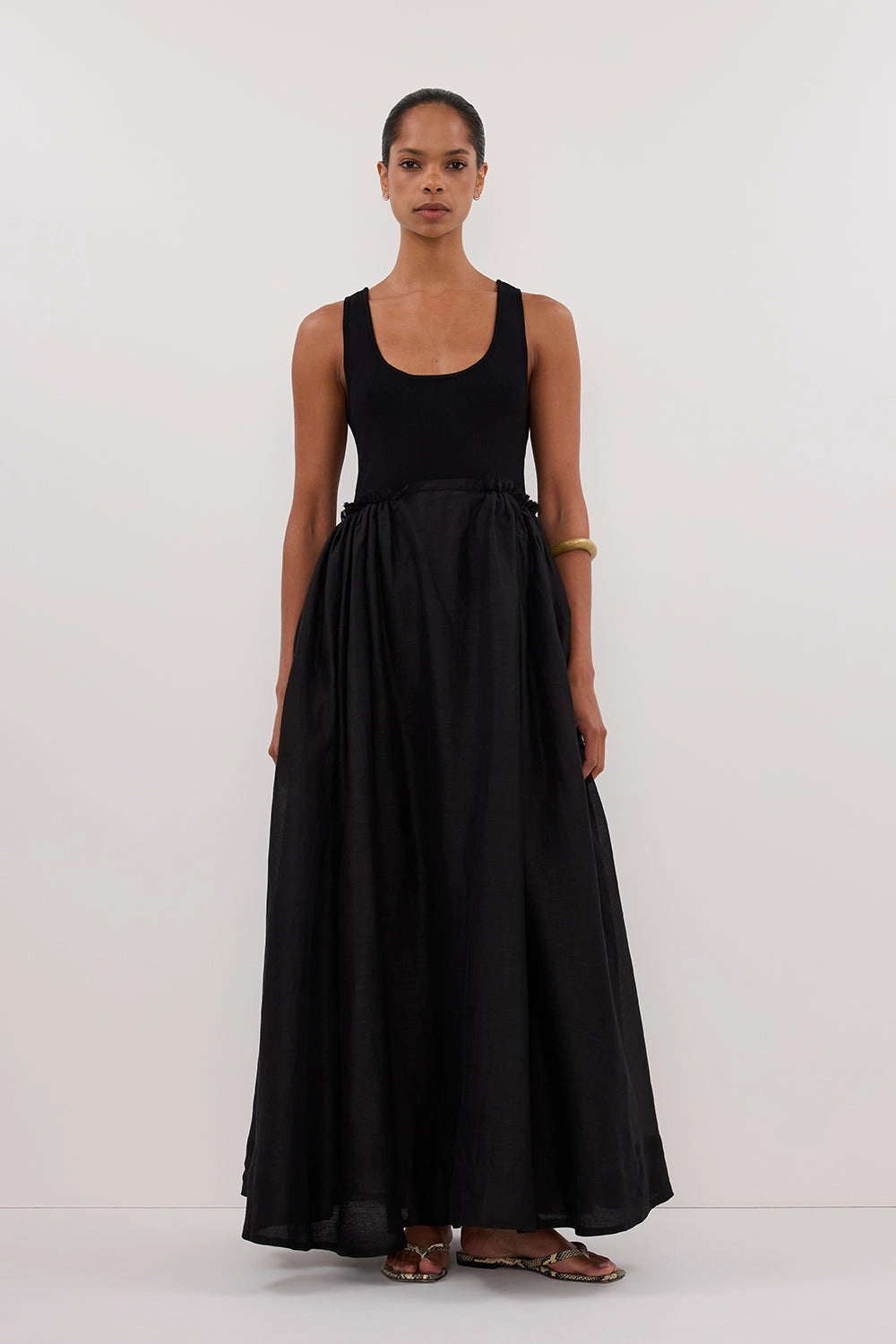 APRIL BLACK HYBIRD KNIT MIDI DRESS All Moments Drawstring-Closure