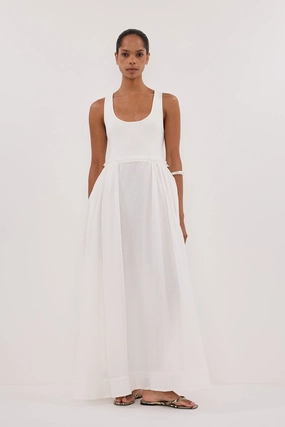 Cozy Flex Polished office dress APRIL WHITE HYBRID KNIT MIDI DRESS