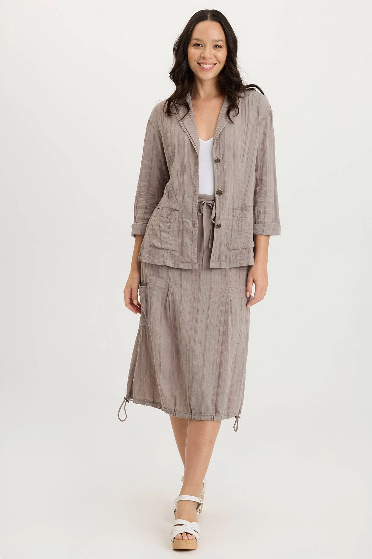 Aracelle Textured Gauze Cargo Bubble Hem Skirt Crossback Strap