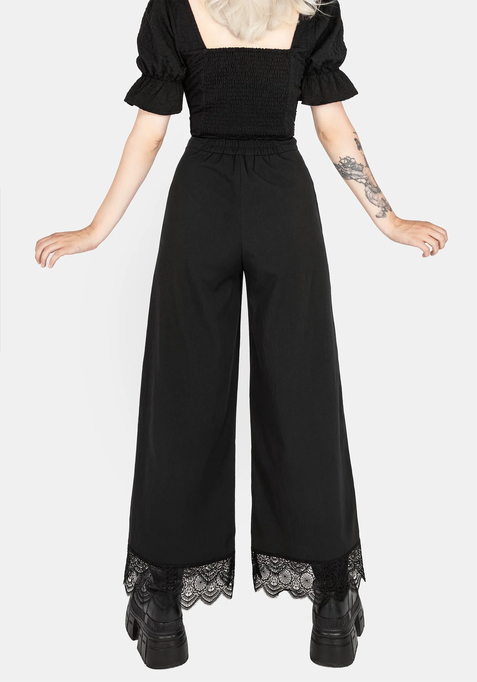 Araneo Lace Hem Wide Leg Trousers Lightweight Design High Durability Stitching
