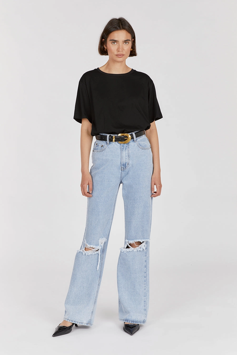 ARCHIE BLUE HIGH RISE RIPPED JEAN Double Stitched Seams