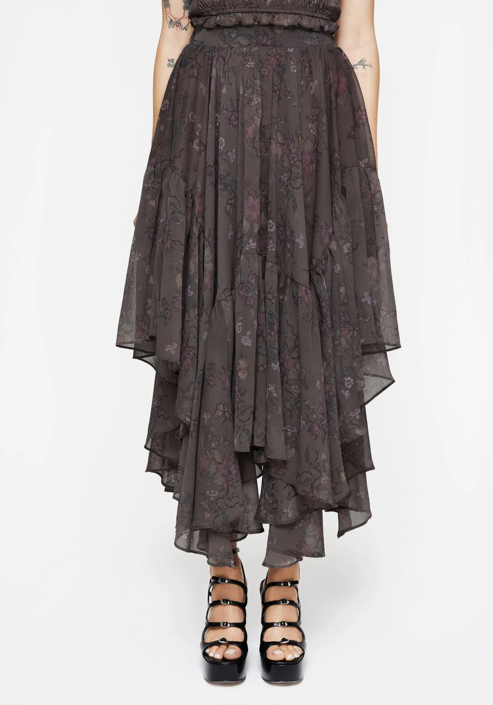 Elasticized Cuff Arnora Chiffon Handkerchief Hem Midaxi Skirt