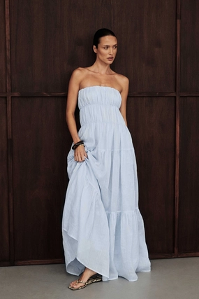 Sleek Drape Smooth Line ARTIE CORNFLOWER RAMIE MIDI DRESS