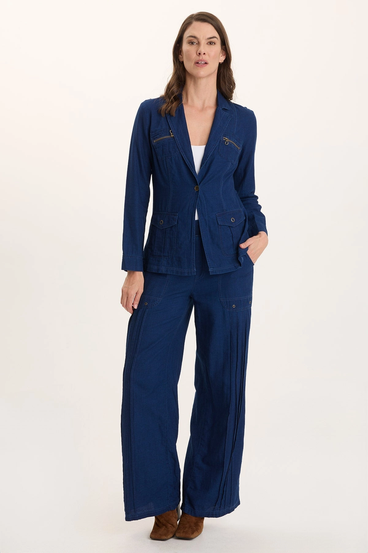 Smart Casual Arvid Mock Denim Pull-On Wide Leg Pant