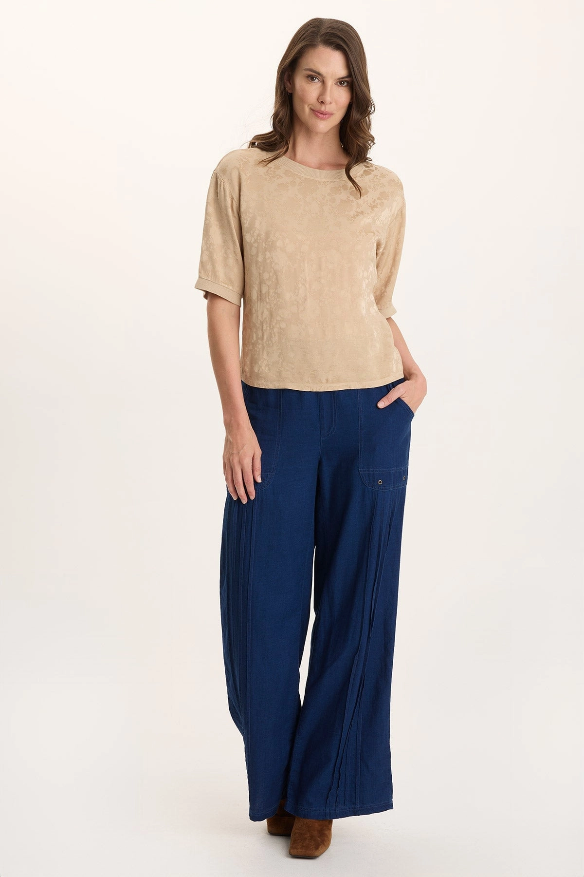 Wide-leg cut Arvid Mock Denim Pull-On Wide Leg Pant