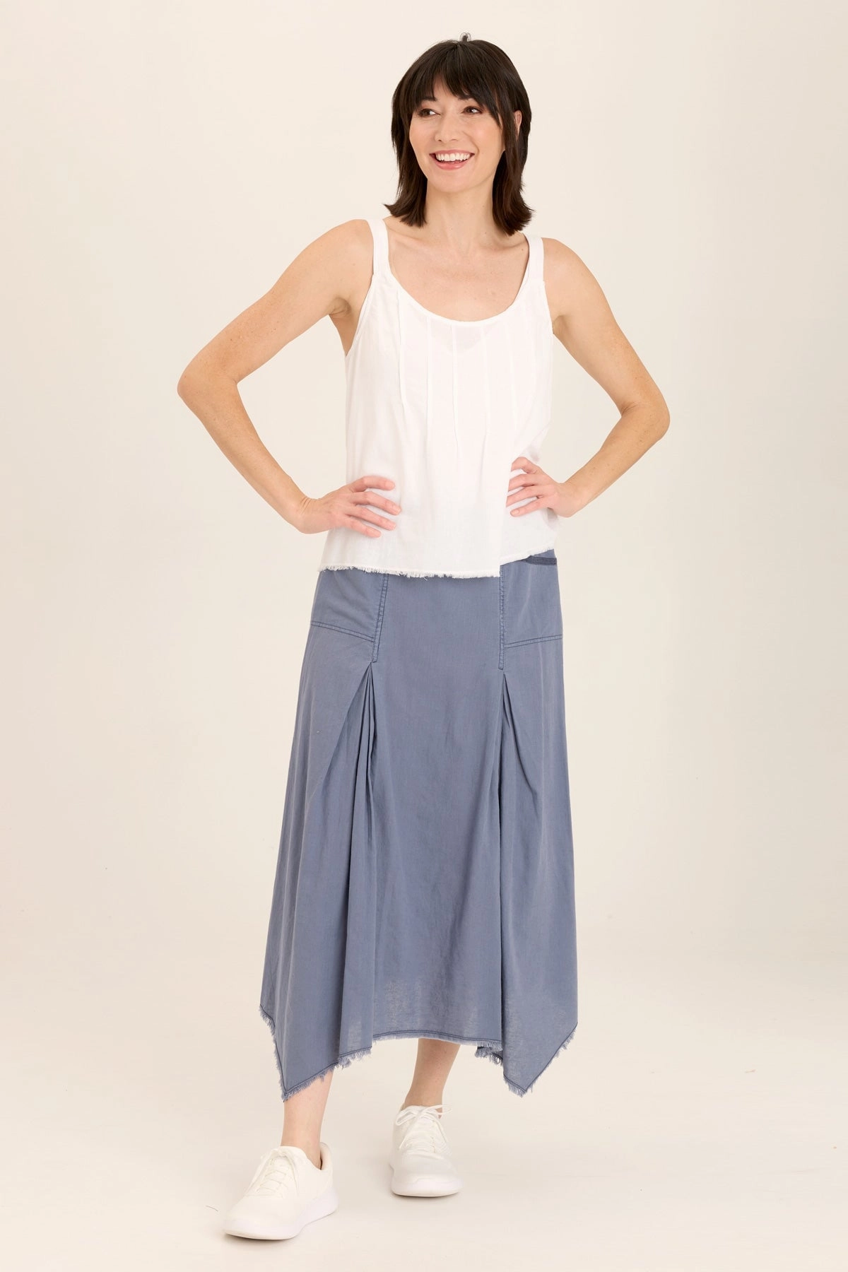 Modern Cut Triste Linen Bohemian Sharkbite Maxi Skirt