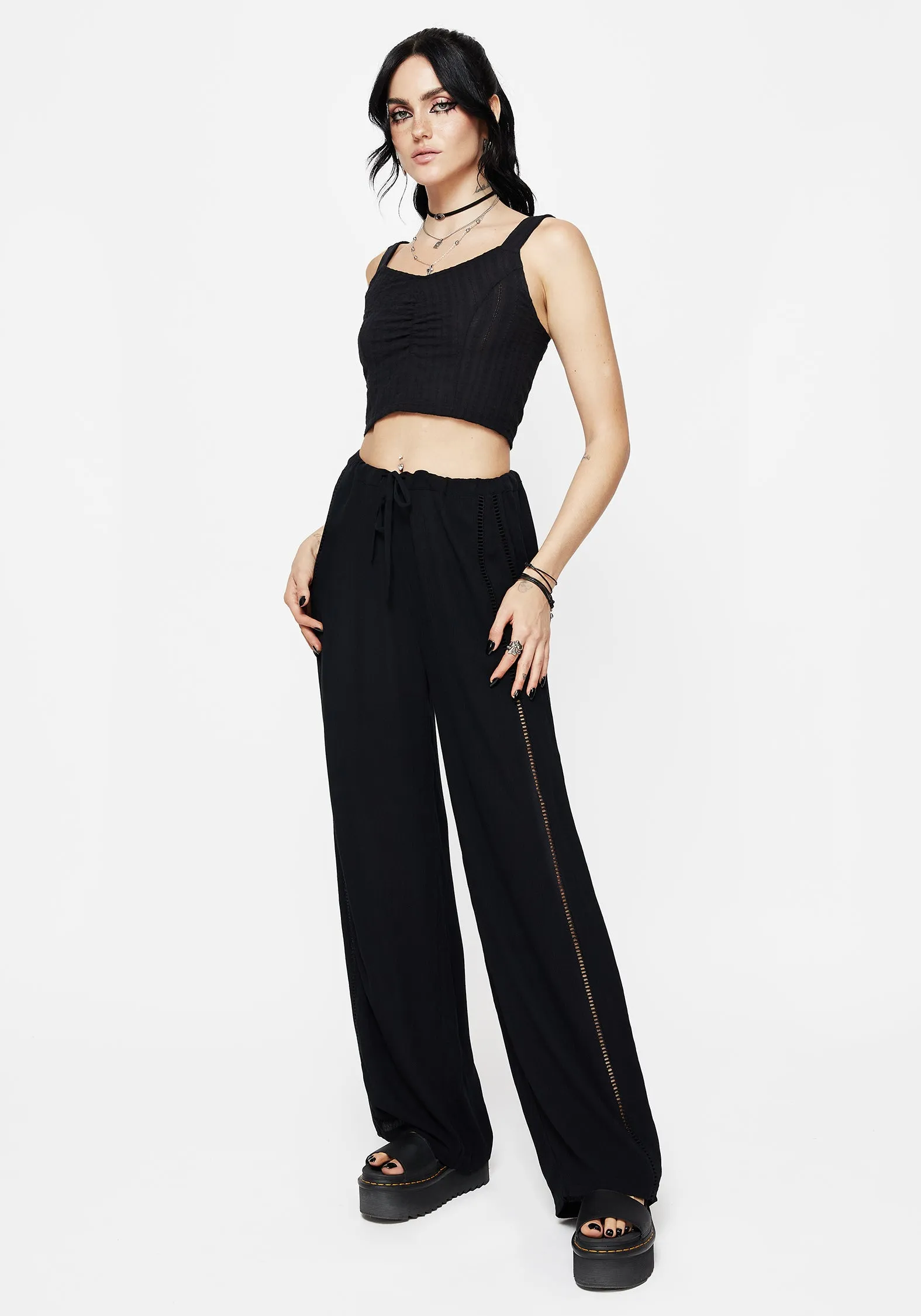 Blessing Lace Trim Wide Leg Trouser Side slits Odor Resistant Treatment