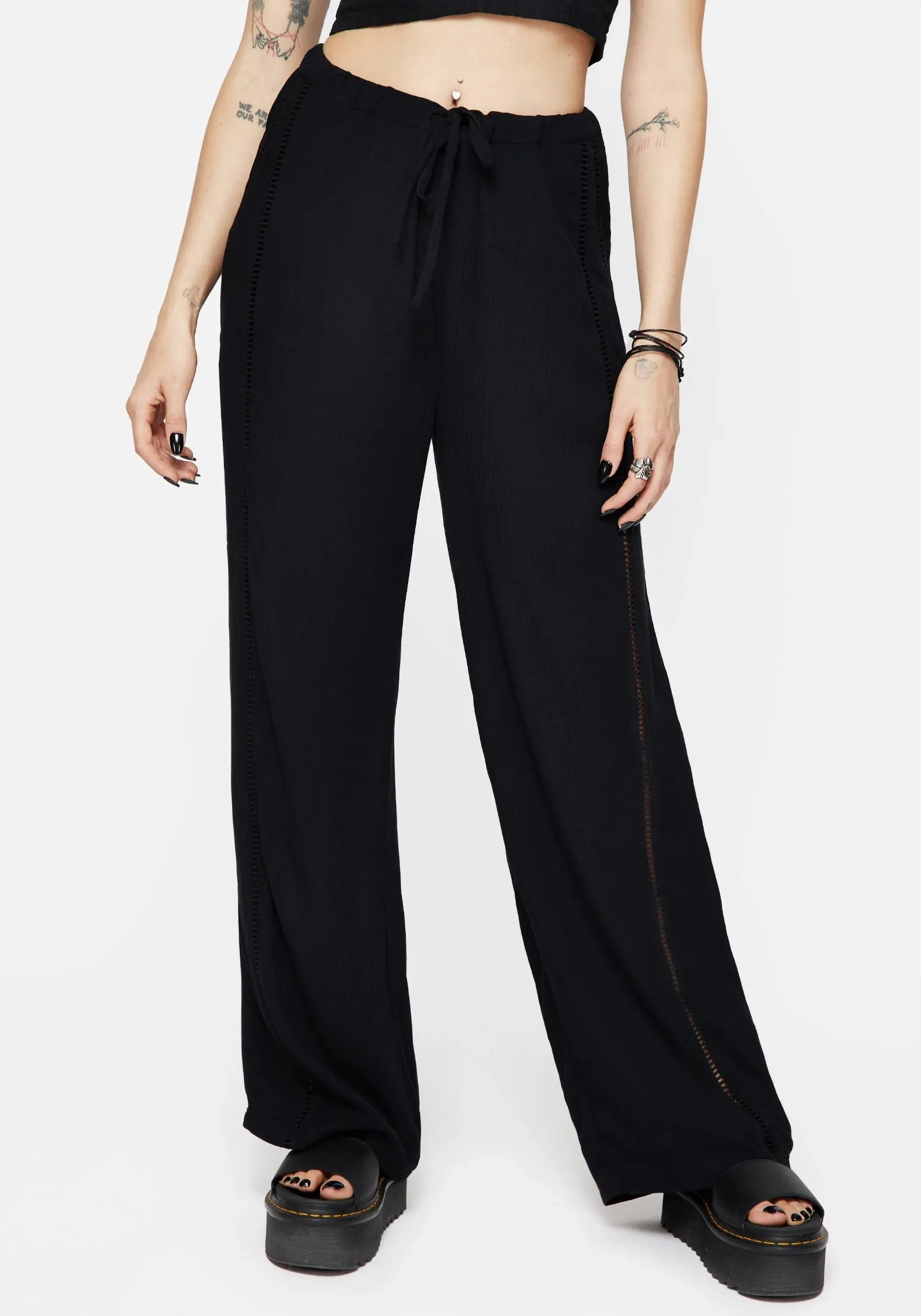 Polished Look Adaptable Design Blessing Lace Trim Wide Leg Trouser