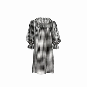 High low hem Semi Formal Atlanta Linen Dress Black Vichy
