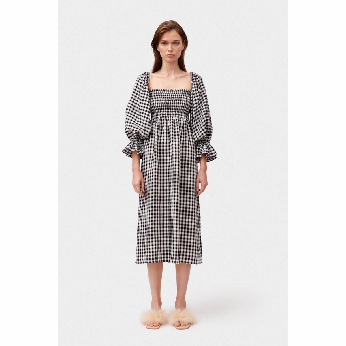 Wedding guest Sweet Mood Atlanta Linen Dress Black Vichy