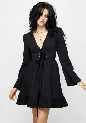 Elegant Layers Timeless Touch Aura Lace Up Mini Dress