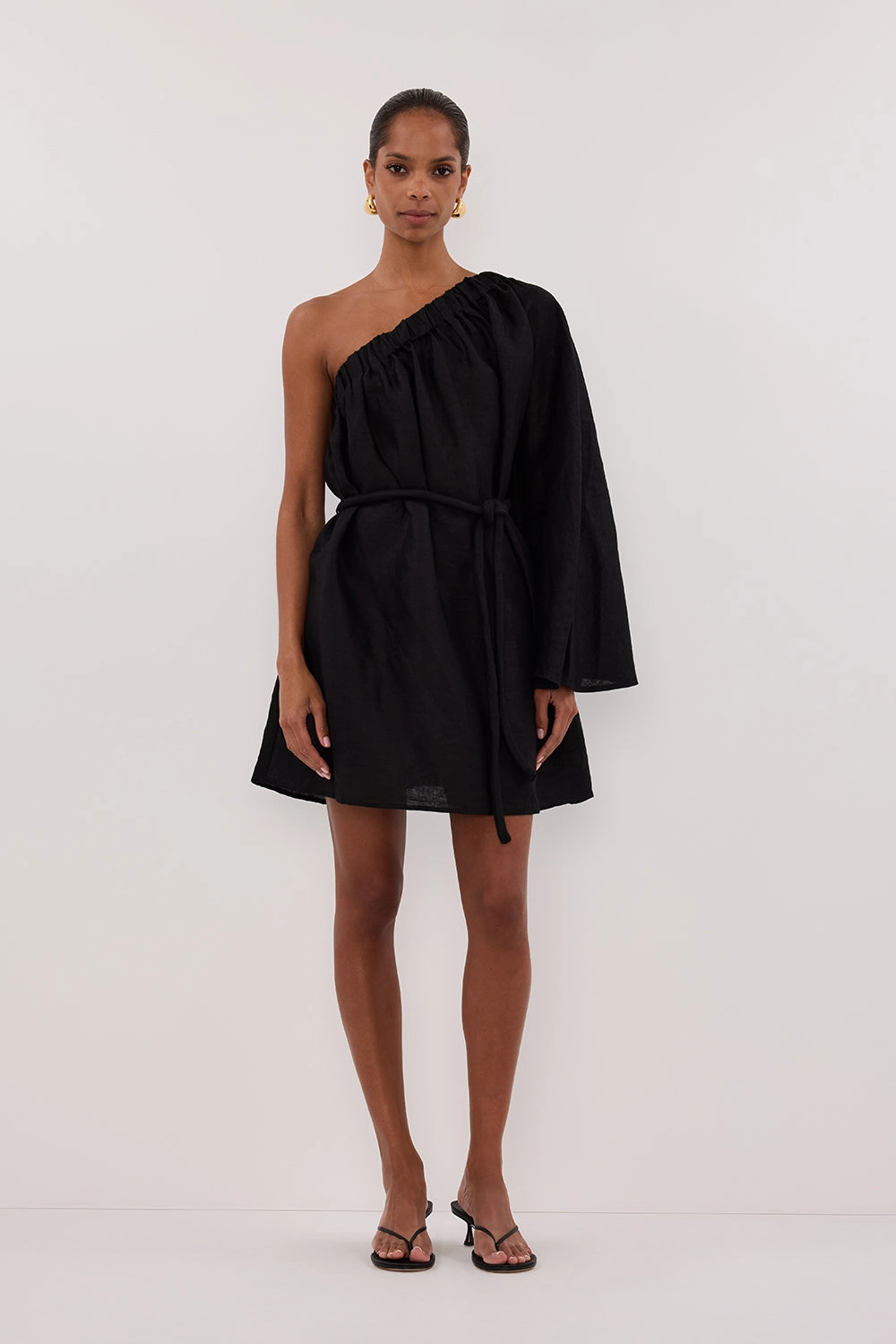 AURELIA BLACK ASYM LINEN MINI DRESS Cocktail-Party