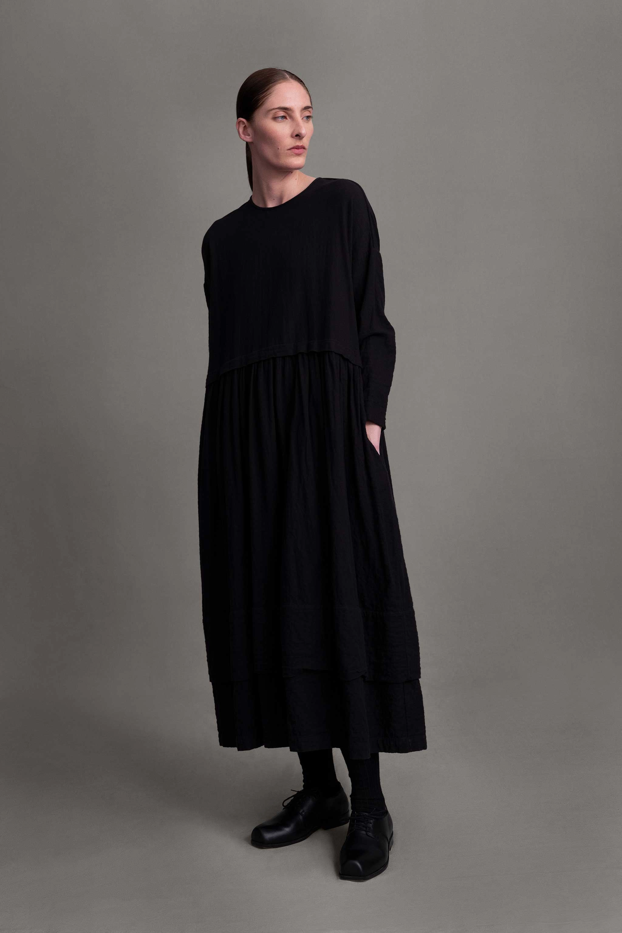 Natural Aesthetic Tie-Detail THE ARCHIVIST DRESS / WRINKLED TWILL FLINT