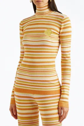 Awa Ribbed-Knit Turtleneck Top In Yellow Stripes Seamless Construction Design