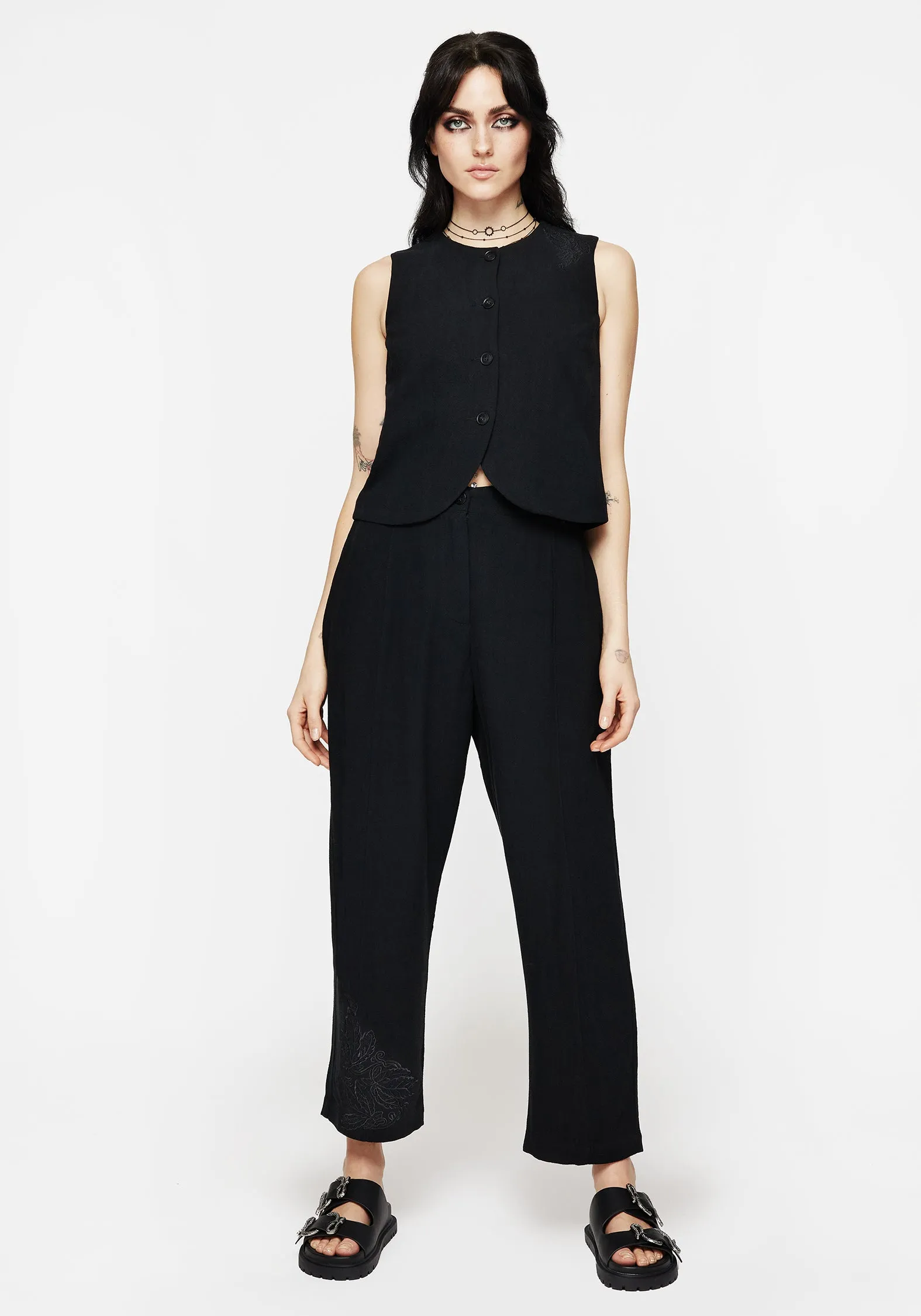 Tapered ankle Aya Embroidered Linen Blend Balloon Pants