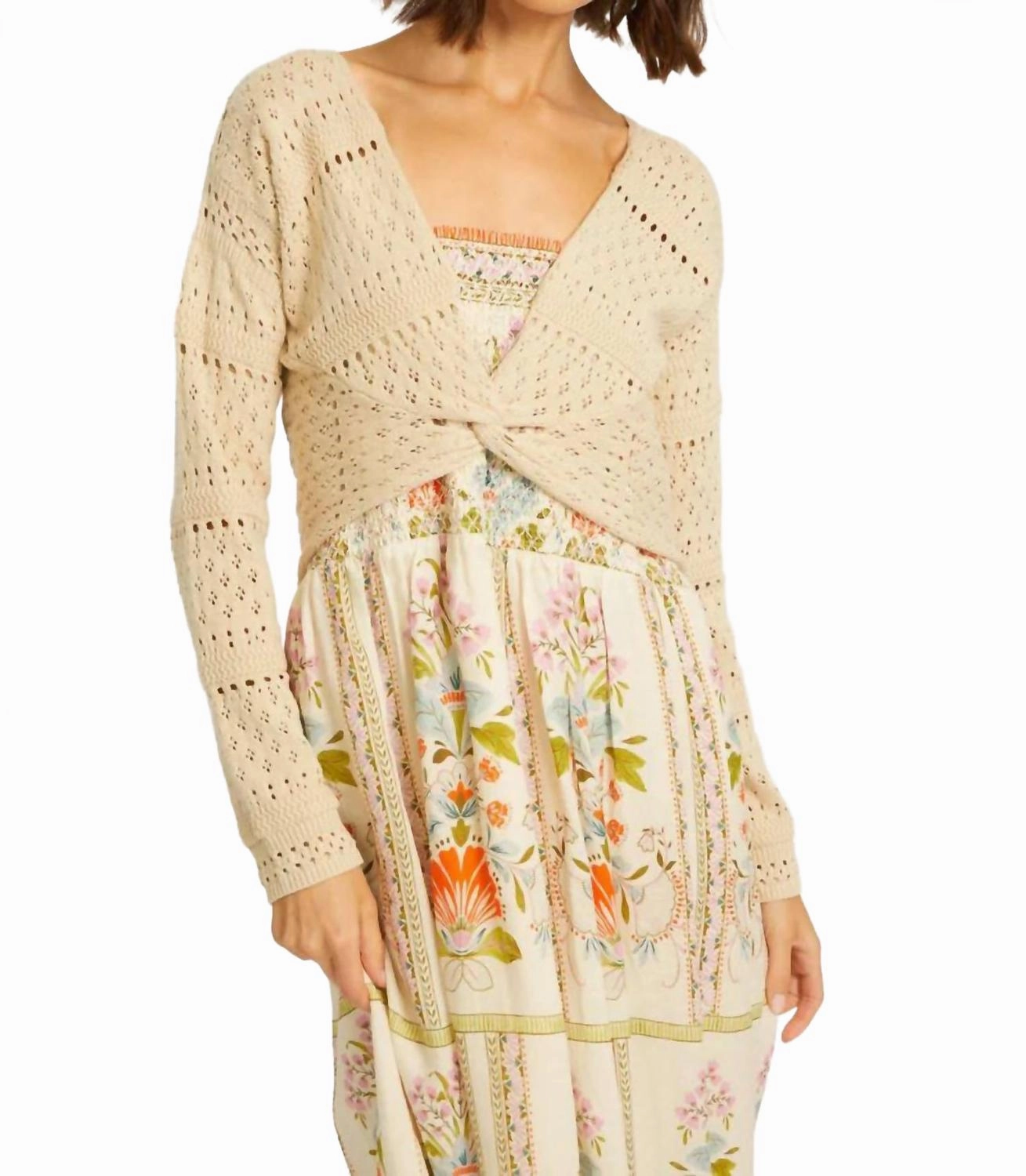 Cozy Knit Piece Cold Weather Fashion Ayla V-Neck Sweater In Ivory / Birch
