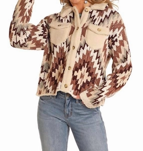 Trendy Design Layered Knit Style Aztec Sweater Cardigan In Brown