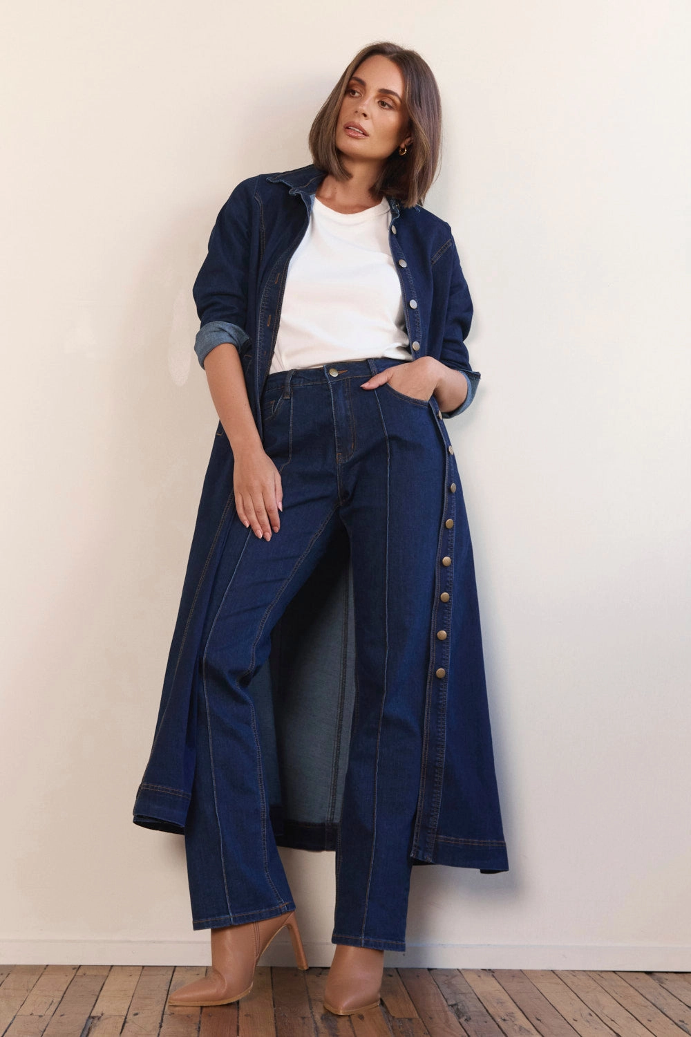 Adrift Denim Bootleg Jean in Dark Wash No Gap Waist Engineering fresh feel