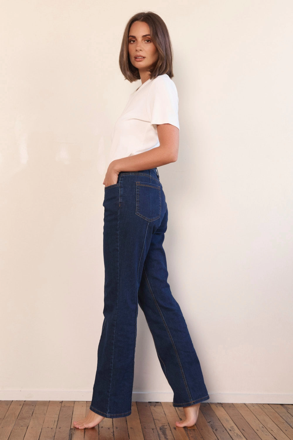 Adrift Denim Bootleg Jean in Dark Wash Trendy High Quality