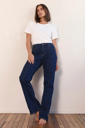 Adrift Denim Bootleg Jean in Dark Wash Heavyweight Denim