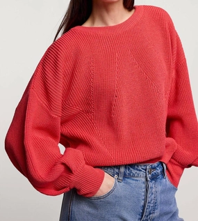 Balloon Sleeve Sweater In Coral Warm Layers Ventilated Underarm Design