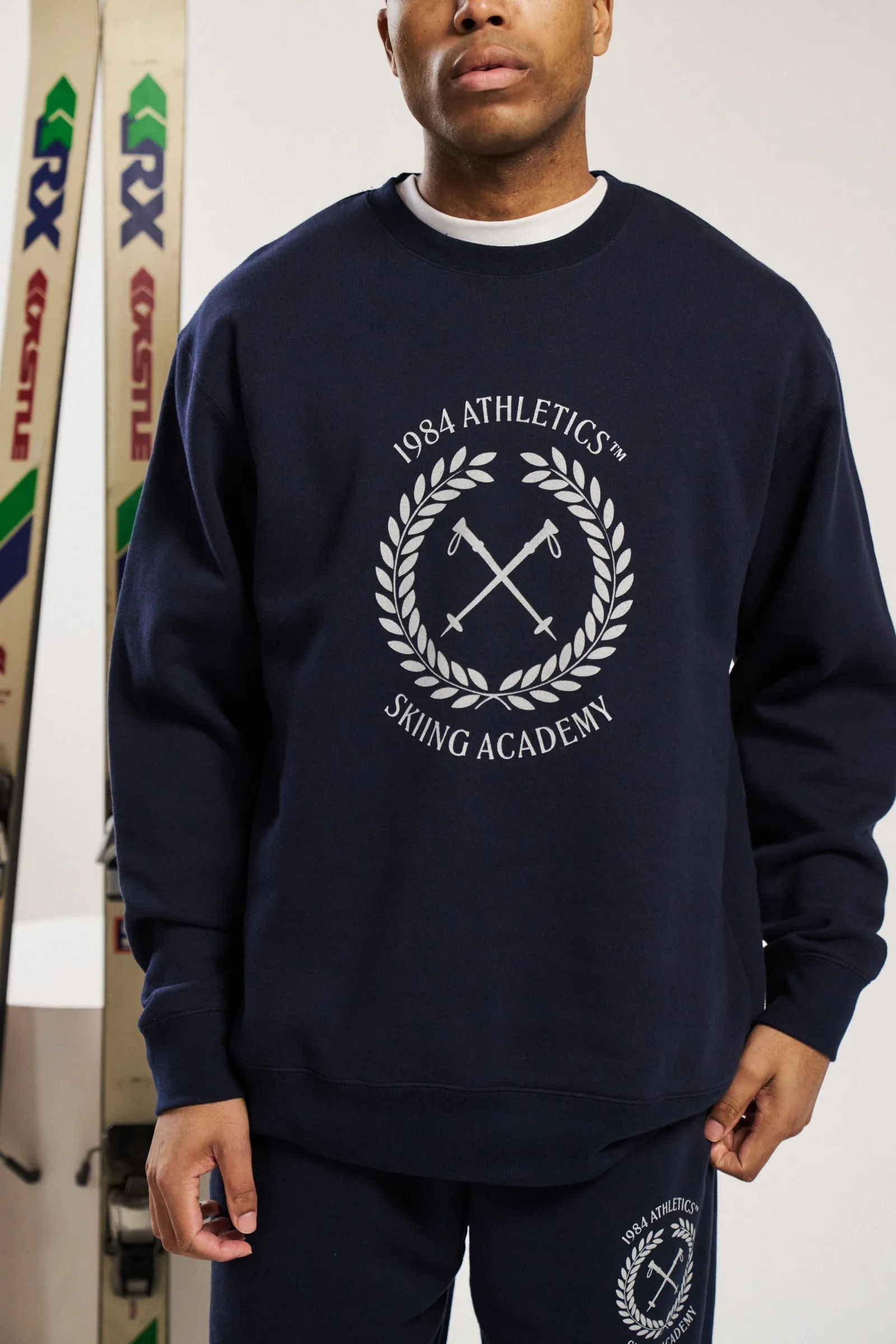 Flexible Waistband Vice 84 'Ski Academy' Crew Sweater - Navy