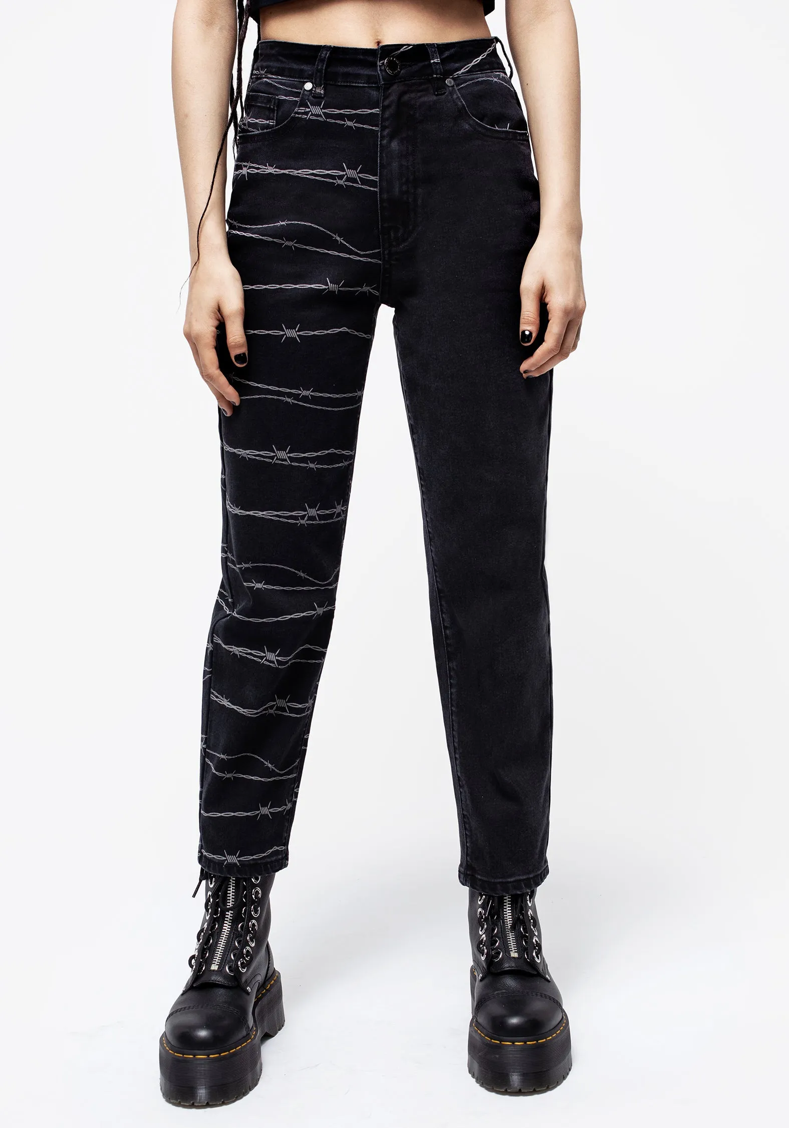 Barbed Wire Spliced Mom Jeans Go-To Garment