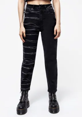 Barbed Wire Spliced Mom Jeans Go-To Garment