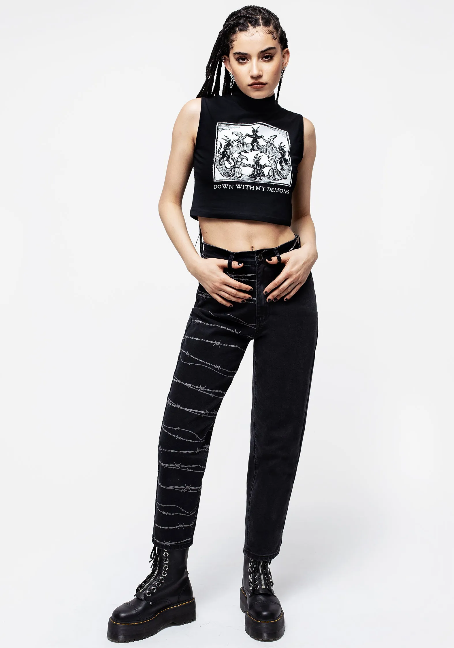 Barbed Wire Spliced Mom Jeans Trend Setter Home Comfort Cool Classic