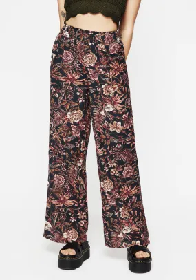 Flexible Cut Bashe Cotton Floral Snake Print Wide Leg Trousers