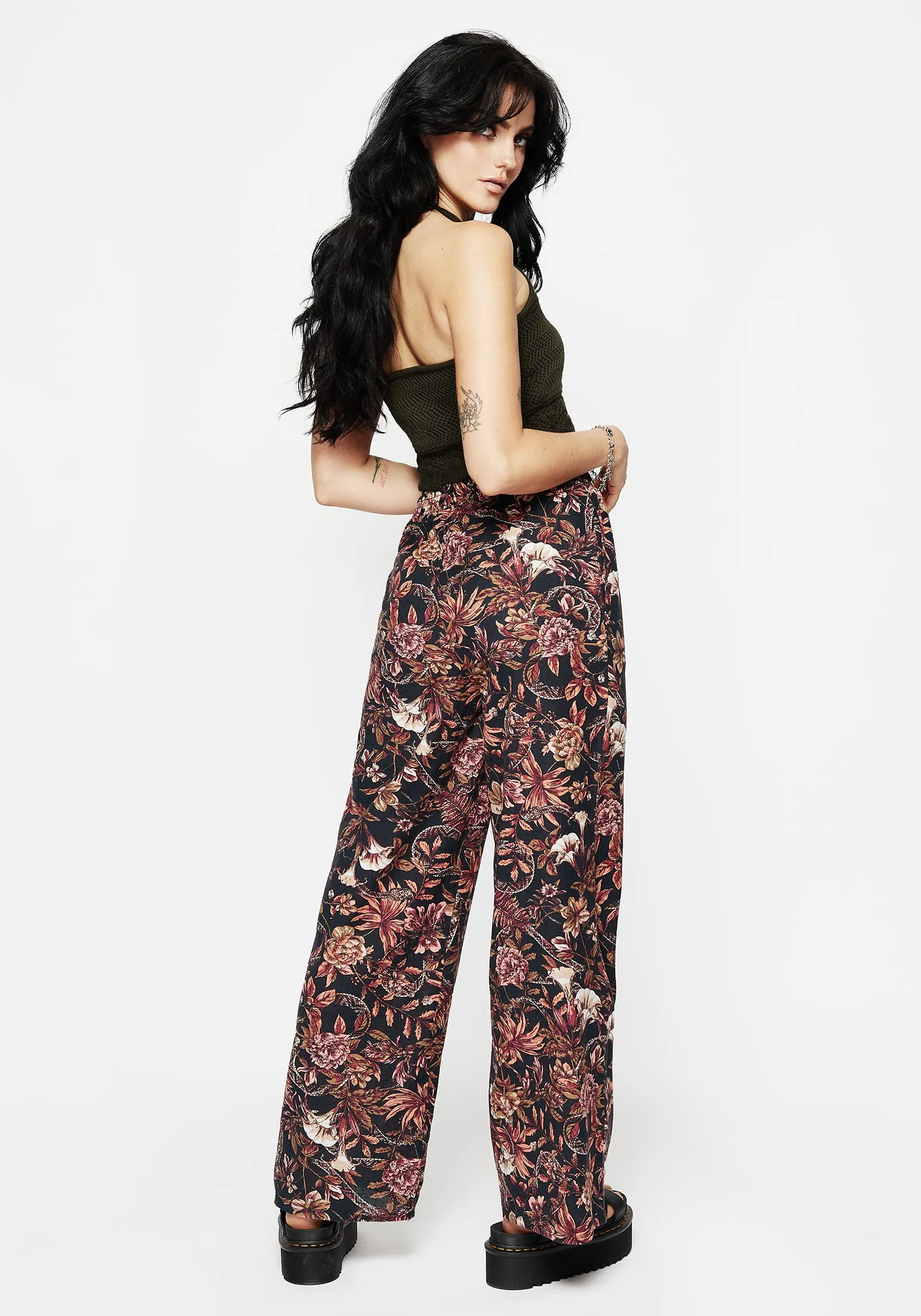 Bashe Cotton Floral Snake Print Wide Leg Trousers Office Wear