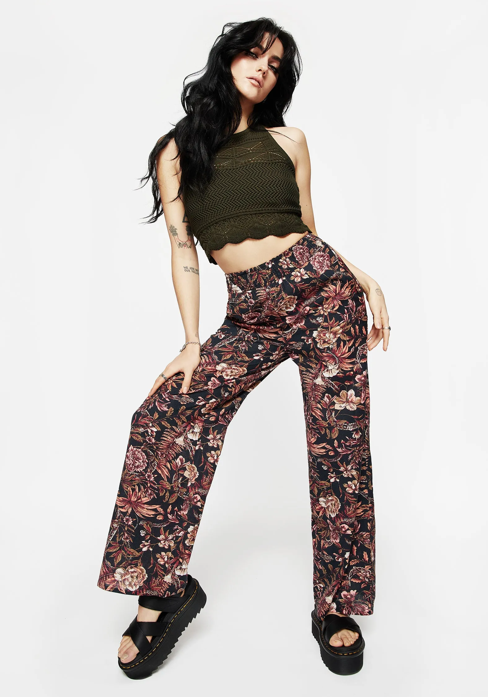 Bashe Cotton Floral Snake Print Wide Leg Trousers Quick Access