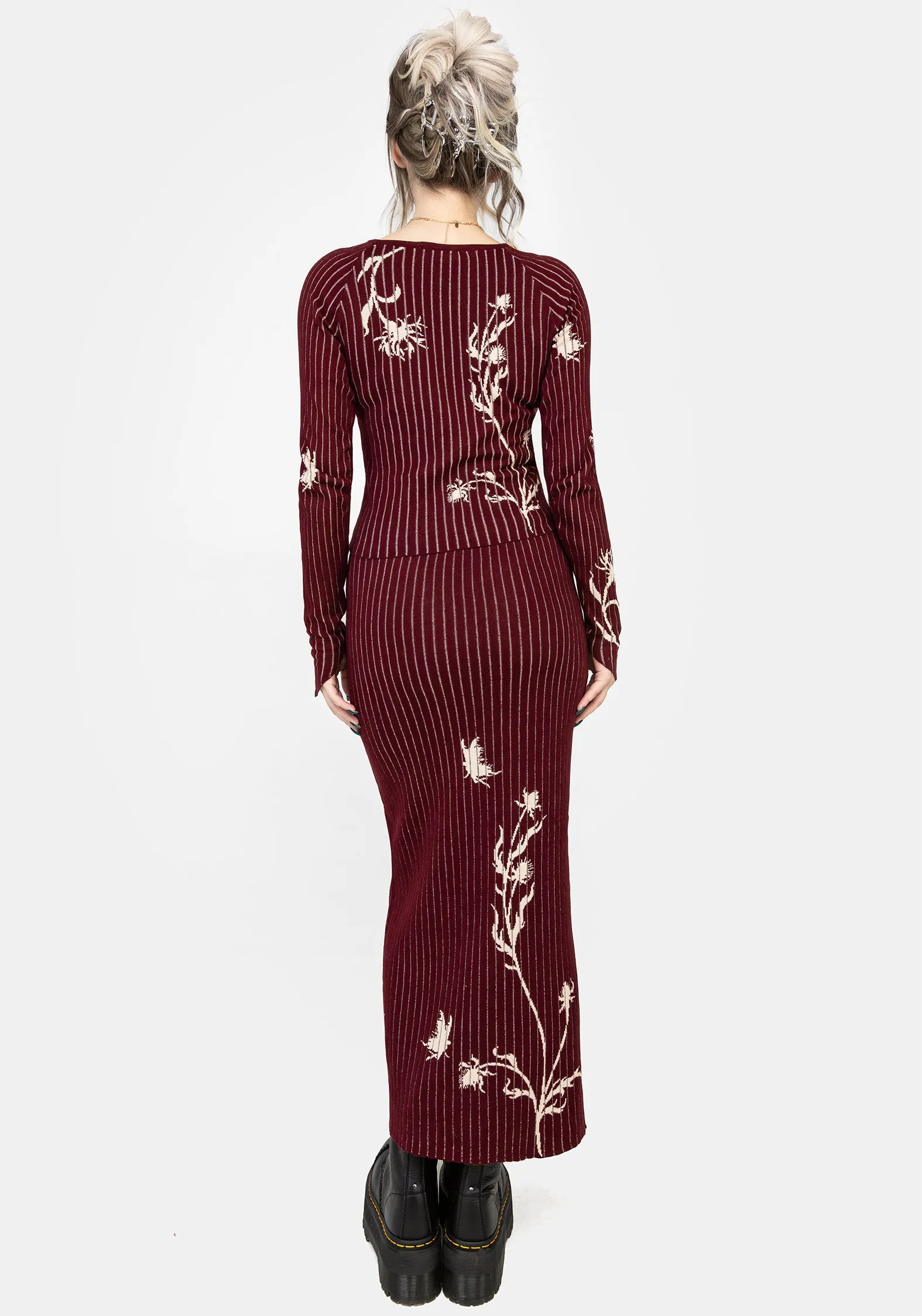 Diastella Floral Jacquard Rib Knit Maxi Skirt Chic Tones