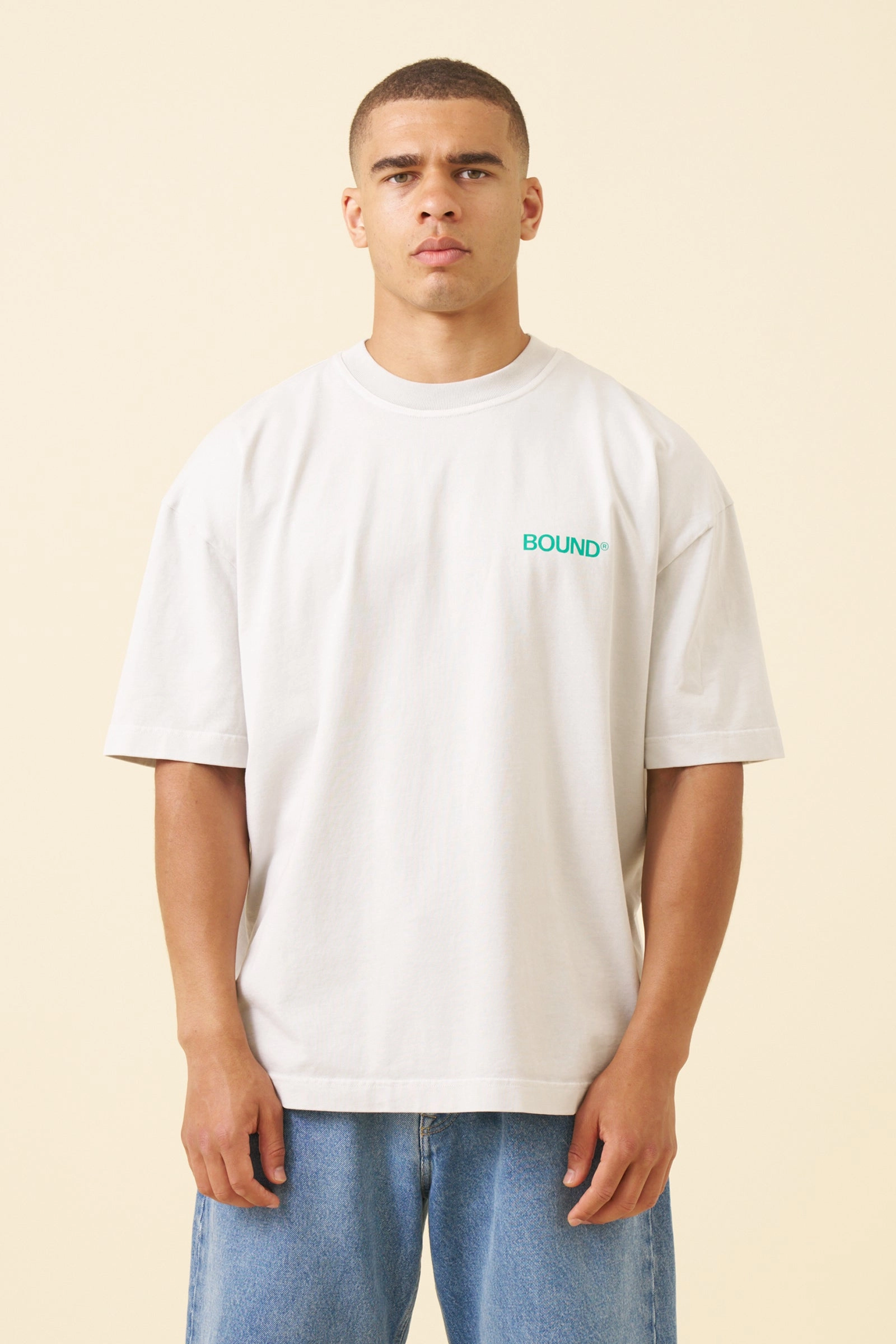 bound Industry First Tee - Washed Light Grey loose but not baggy