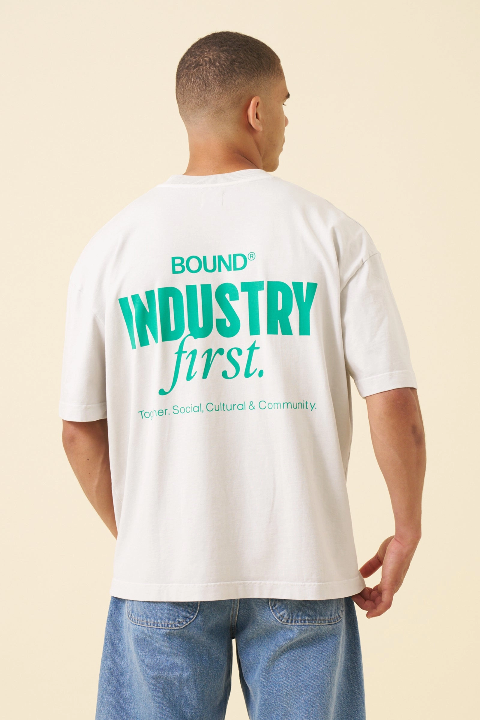bound Industry First Tee - Washed Light Grey anti static coating Double Stitched Hem