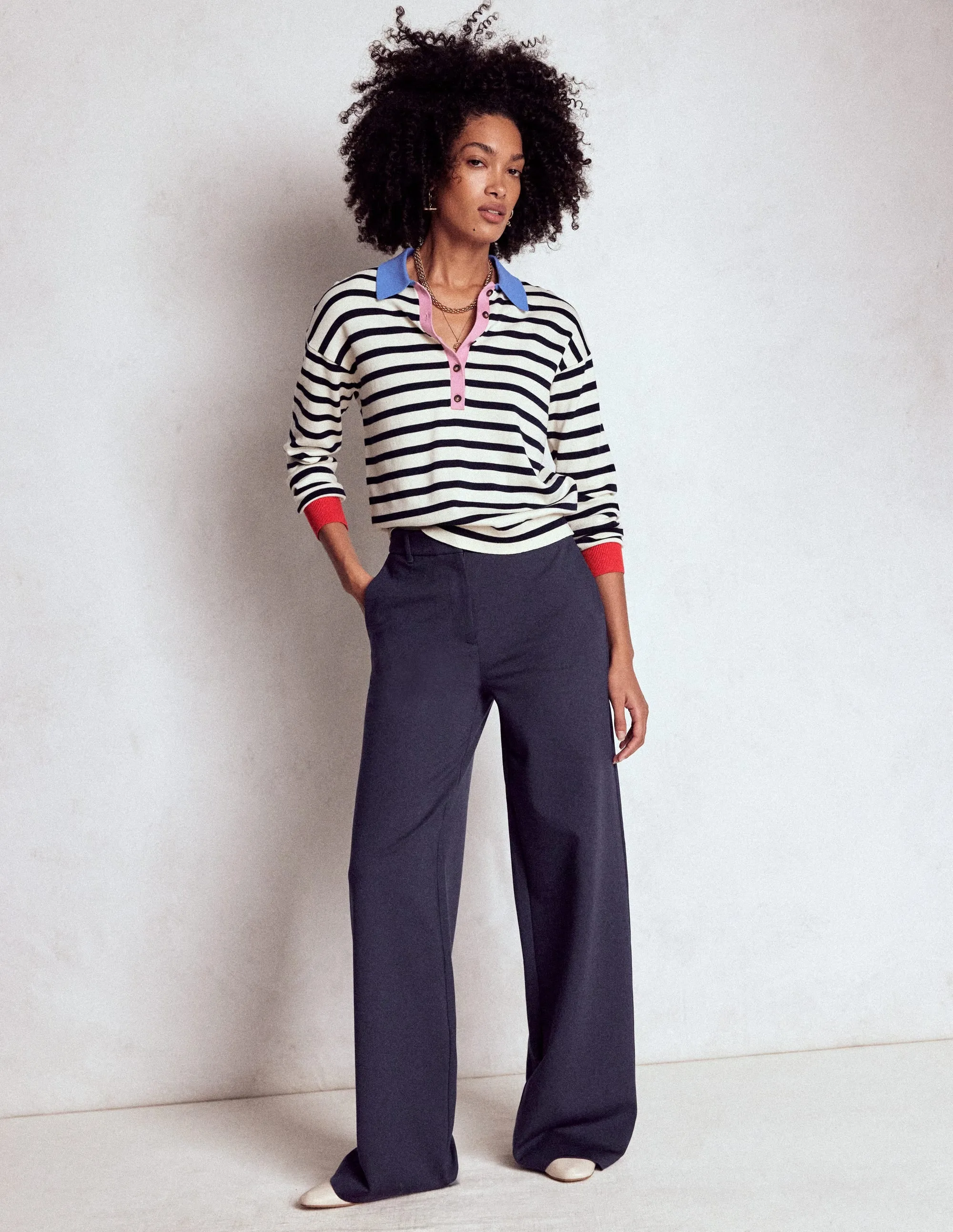 Outdoor Layer Tight Waist Belgravia Ponte Trousers-Navy