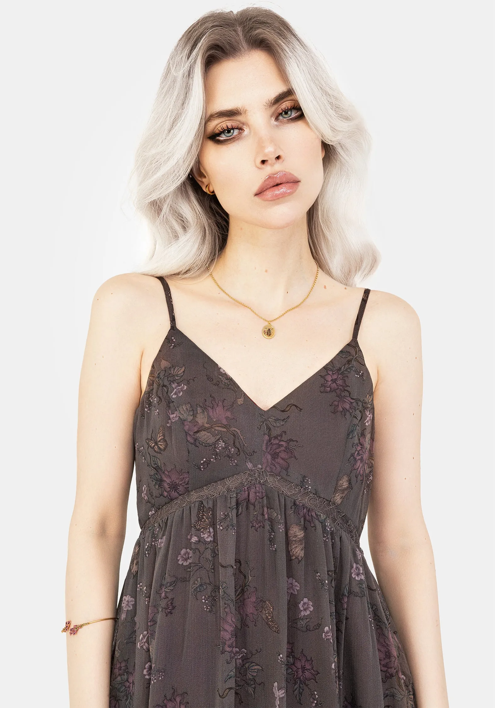 Arnora Chiffon Lace Insert Cami Midaxi Dress Urban Drape Cool Structure